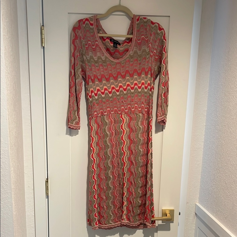 INC International Concepts Orange Pink Sheath Dress V-Neck 3/4 Cuffed Sleeves